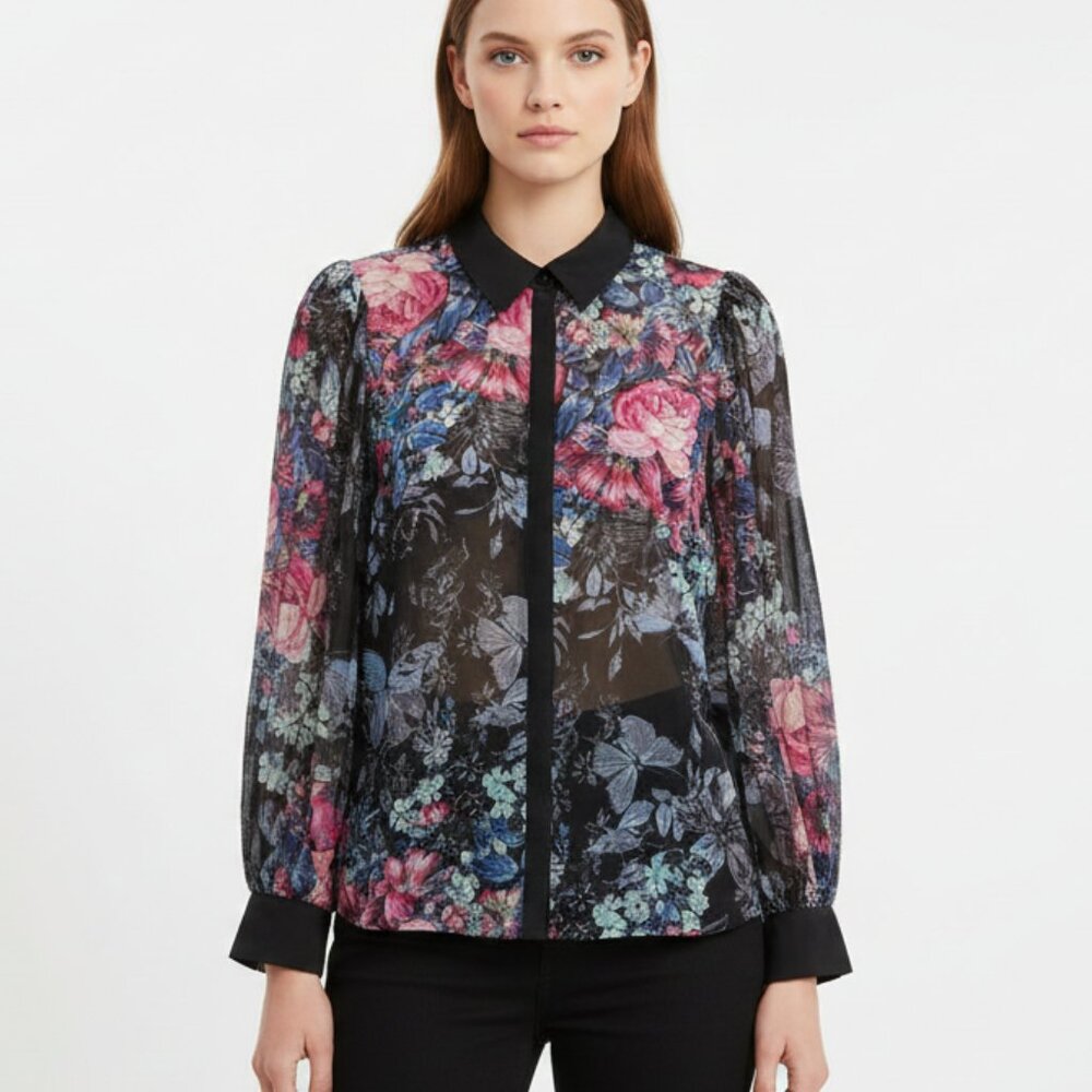 Lauren Conrad Sheer Floral Blouse – XS